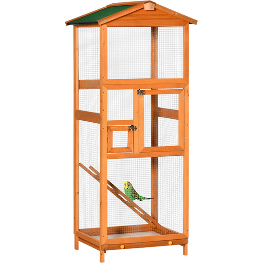 Pawhut - Wooden Bird Cage Outdoor Aviary for Finches w/ Removable Tray - Orange - Orange