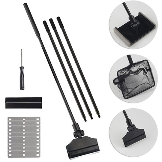 3 in 1 Multi-Function Aquarium Fish Tank Cleaning Tool Aquarium Cleaning Set Fish Tank Brush+Algae Scraper+Fish Net 110CM