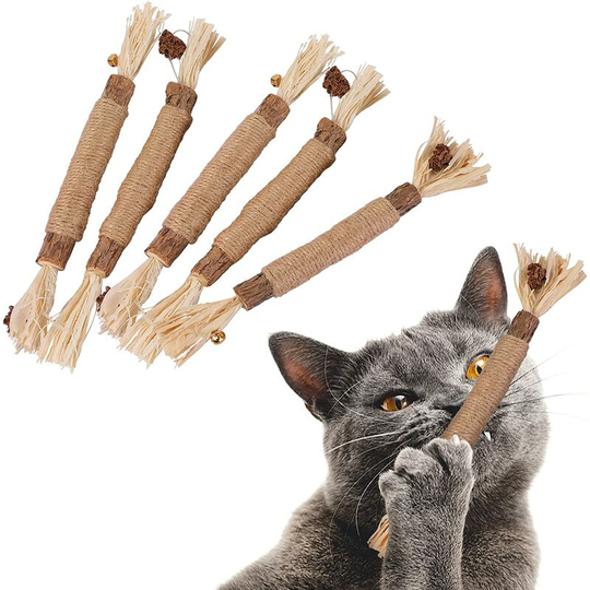 5 Cat Chew Stick Grass Toy for Cleaning Cat Teeth Silvervine Indoors