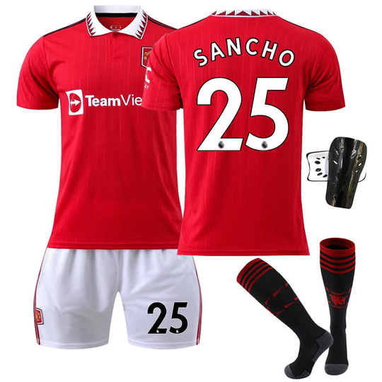 Red Devils Home Red Football Suit Size 25 with socks+protective gear, size 22