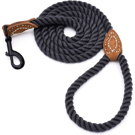Woven cotton cord with leather insert and sturdy metal buckle - Available in several sizes: 1.2m, 1.5m and 1.8m, 5ft, blue/green