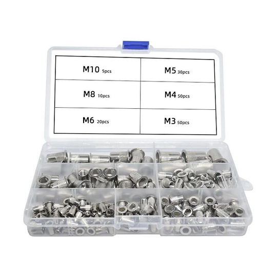 Betterlifegb - 165Pcs Rivet Nuts Assortment Kit, Stainless Steel 304 Flat Head Rivet Nut M3 M4 M5 M6 M8 M10 Threaded Rivet Nuts for Automotive