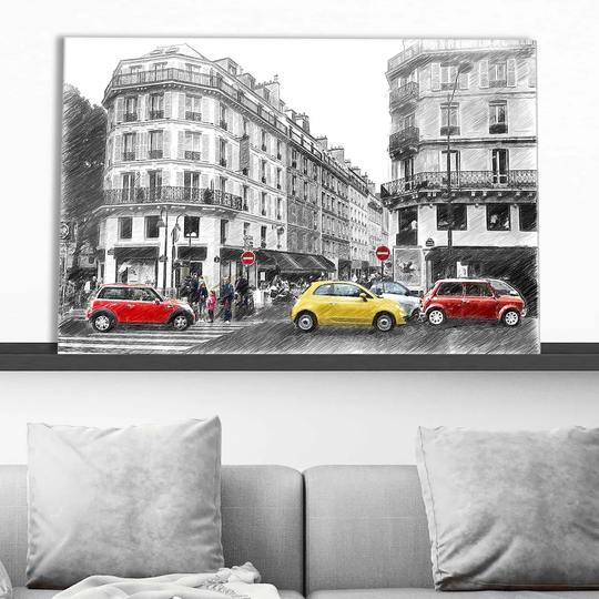Cooper vs. Fiat - Wrapped Canvas Drawing