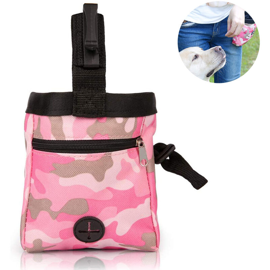 Dog Treat Pouch Training Bag with Clip, Outdoor Training Dog Snack Reward Waist Pocket Pet Feed Training Pouch, pink