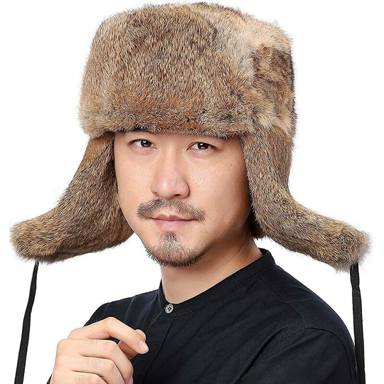 Mens Fur Hat Rabbit Fur Russian Ushanka Hats Earflap Trapper Hat For Winter Thsinde