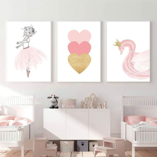 Set of 3 Paintings for Children's Room Girl Pink Baby Posters Set Rabbit My Princess Love Poster Birthday Gifts Unframed XL(50X70CM) No Frame f