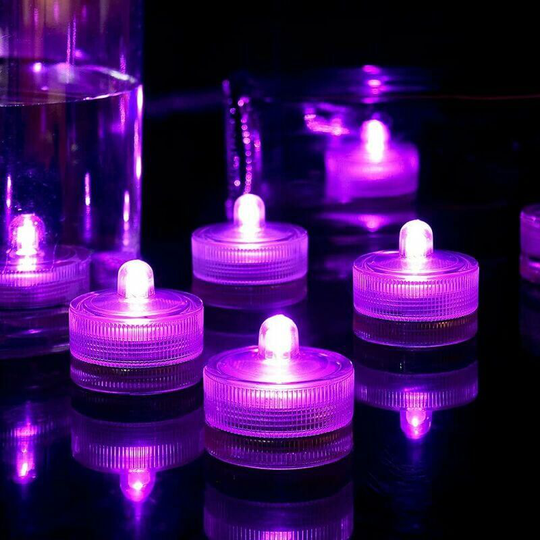 12pcs Yellow Round Waterproof Underwater Mini led Light Tea Light Diving Light Home Wedding Party Vase Holiday Valentine's Day Decoration (Purple