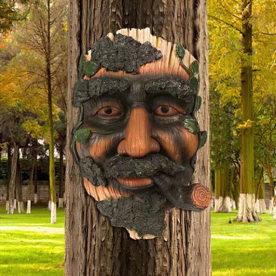 tree face decoration birdhouse, fun whimsical ornament for outdoors large hand painted decorative pipe tree face, plenty of room for bark face tree