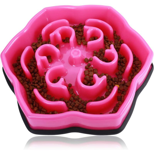 Slow Feeding Bowl, Dietary Pet Bowl, Anti Glutton Bowl for Dog Cat, Promotes Healthy Eating and Slow Digestion (Red Flowers)