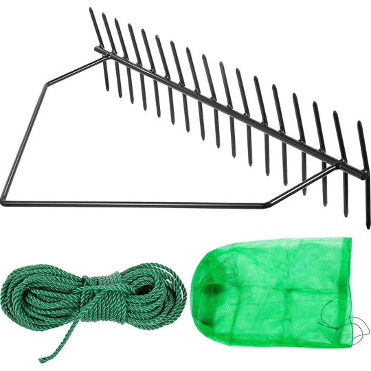 Pond Rake Aquatic Weed Rake 32' Double Sided Lake Weed Cutter w/ 66' Rope - Vevor
