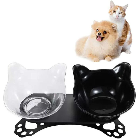 Double Cat Bowl Double Bowl Feeder Platform Cat Bowl Cat Food Bowl with Stand for Cat Puppy Hamster Small Animal