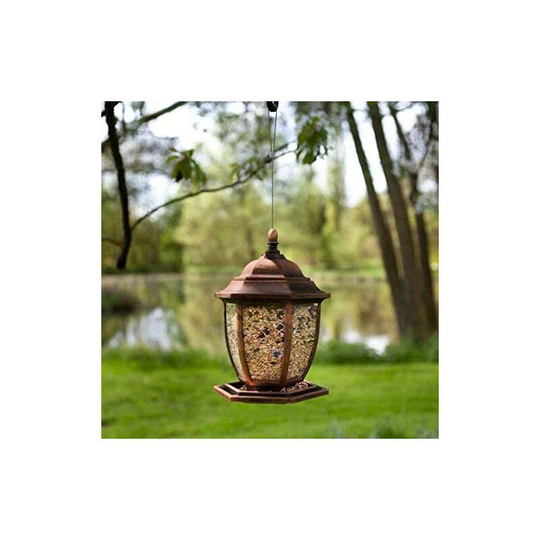 Seed Bird Feeder, Copper Effect Lantern Hanging Bird Feeders, Wild Bird Seed Copper Metal Lantern