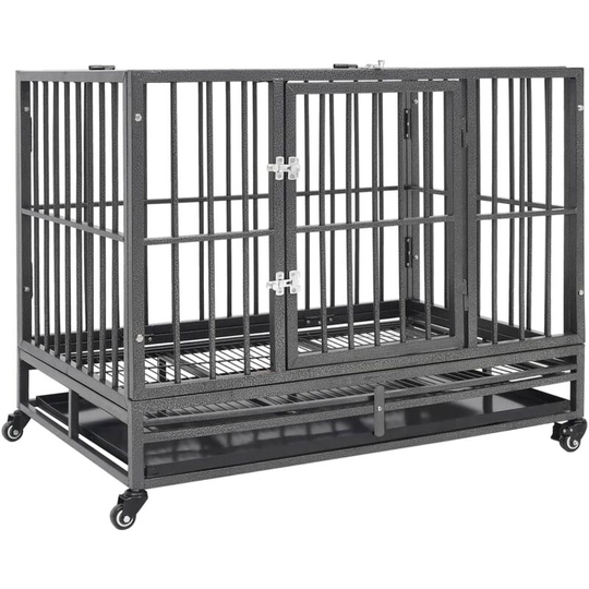 Dog Cage with Wheels Steel 92x62x76 cm Vidaxl Black