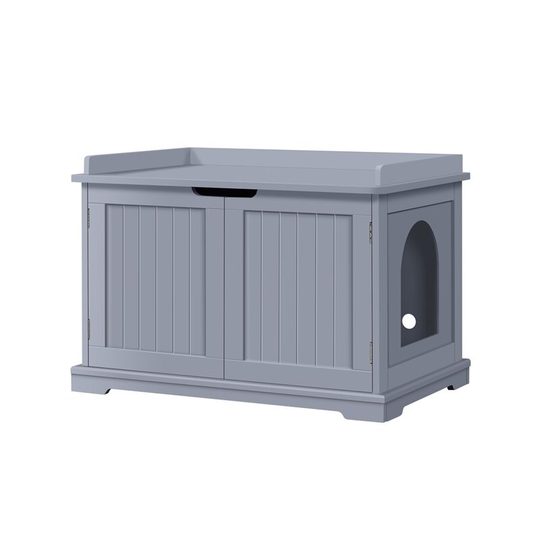 Wooden Enclosure Cat Litter Box with Door,75.5x51x52.5cm, Gray - gray - Yaheetech