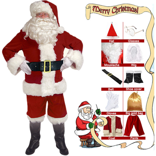 Ilovemilan - Santa Claus Costume Christmas Suit Velvet Christmas Play (l)