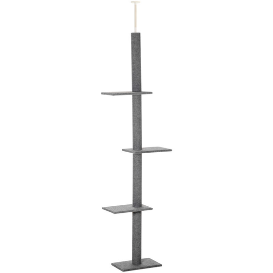260cm Floor To Ceiling Cat Tree Kitten Tower w/ Adjustable Height - Grey - Grey - Pawhut