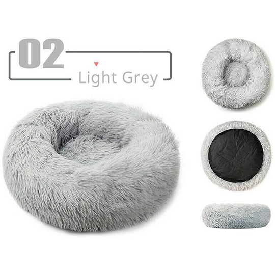 (Light-gray, X-Large) Plush Donut Pet Bed Dog Cat Round Nest Puppy Sofa