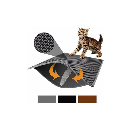 Echoo - Foldable Double Layer Cat Litter Mat, Diamond Shaped Large Hole Cat Litter Tray Mat, Non-Slip Waterproof Cat Toilet Mat, Easy to Clean (Black)