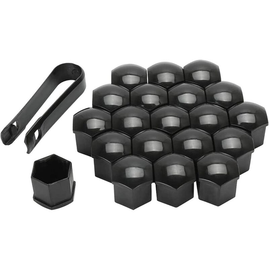 20pcs 17mm Wheel Nut Cap Bolt Covers, Hex Nut Cover with Removal Tool, Dustproof, Car Decoration(Black)