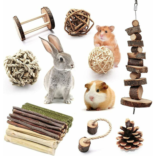 Hamster Toy, Rabbit Treat, Applewood Timothy Hay and Sweet Bamboo for Rabbit, Hamster, Guinea Pigs
