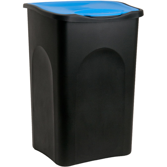 Rubbish Bin 50L Plastic Dustbin Kitchen Garbage Swing Lid Can Black/Blue - Stefanplast