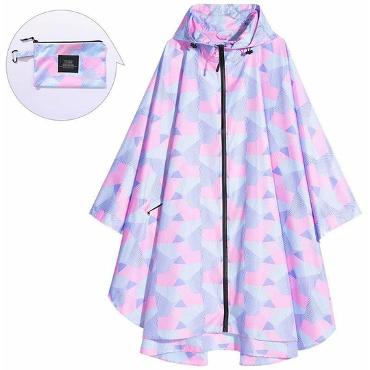 Litzee - Rain Poncho Jacket Coat For Adults Hooded Waterproof With Zipper Outdoor (pink)(Size:XL)