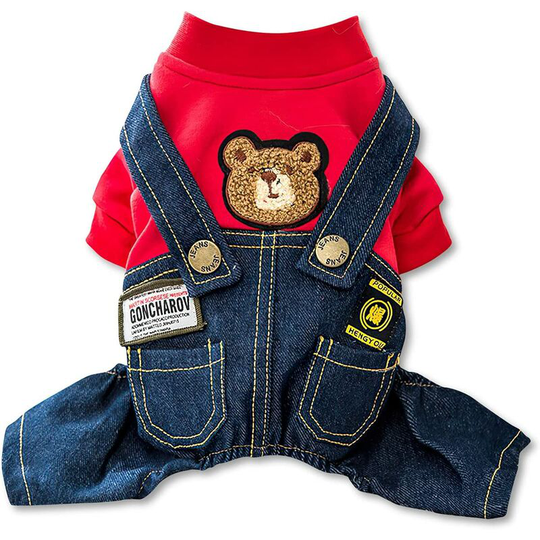 Small Dog Jumpsuit, Dog Cat Clothes, Cute Pet Clothes, Pet Winter Warm Coat(M, Red Bear)