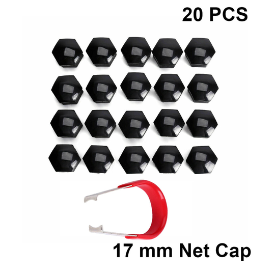 20 x 17MM ALLOY WHEEL HEX NUT/BOLT CAPS COVERS + TOOL BLACK UNIVERSAL