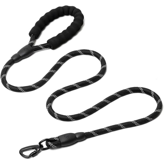Dog Rope Leash, Nylon Dog Leash with Padded Handle and Reflective Threads, 150cm Heavy Duty Rope Leash for Dogs (Black)