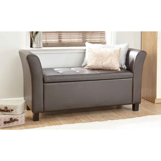 Verona Ottoman Storage Bench Window Seat Blanket Box - Faux Leather Brown