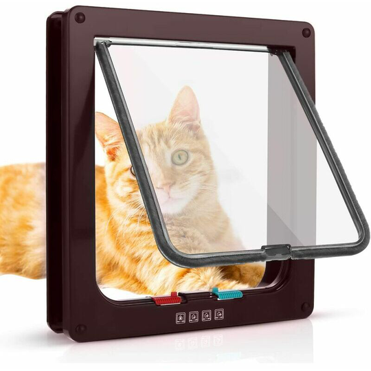 4-way magnet cat door, pet door for cats and small dogs, cat door with tunnel, 19.7*19*5.3cm