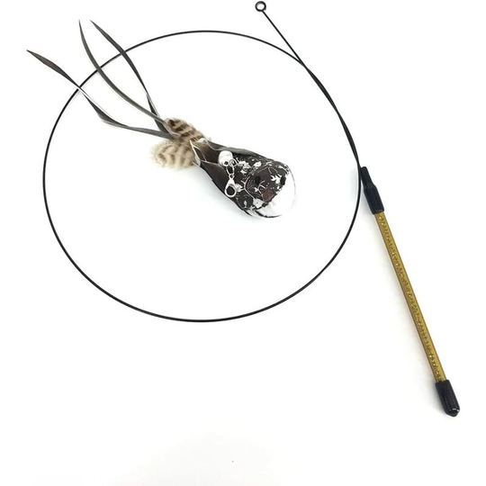 1pc Feather Toys for Cats Fishing Rod Cat Kitten and Kitty Retractable Telescopic with Bell and Suction Cup Wand Teaser Fishing Rod(Man-gray