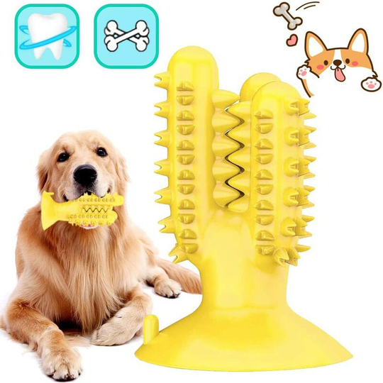 Dog Toothbrush, Dog Teeth Cleaning Toys, Pets Toothbrush Chew Toy, Natural Rubber for Small Dogs Dog Chew Toy - Dental Care(Yellow)