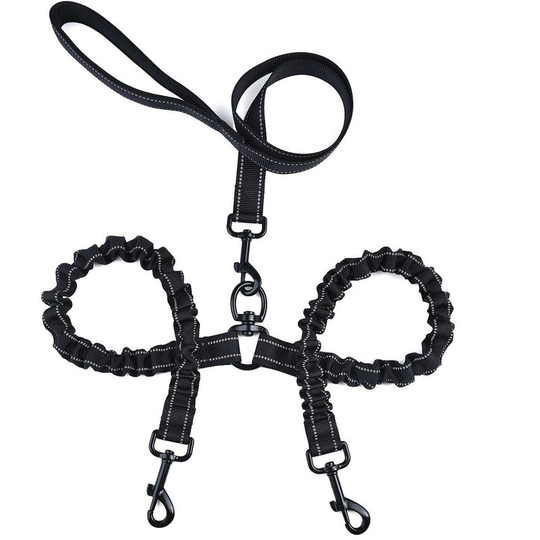One Tow Two Leash 2 Dog Rope Elastic Cushion Dog Leash Dog Walking Leash Dog Belt Double Lead,model:Black