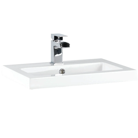 Cassville White Ceramic Rectangular Inset Basin Bathroom Sink with Faucet and Overflow