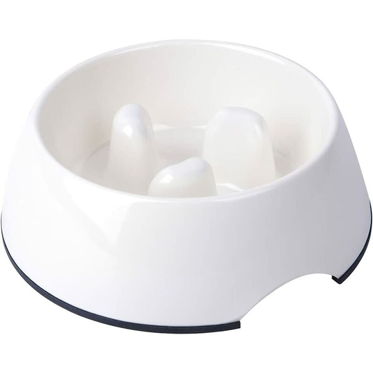Anti-Glutton Bowl for Dog Cat, Non-Slip Feeding Bowl that Promotes Slower Food Intake, Interactive Anti-Bloat Melamine Bowl (Cream White, 140ml)