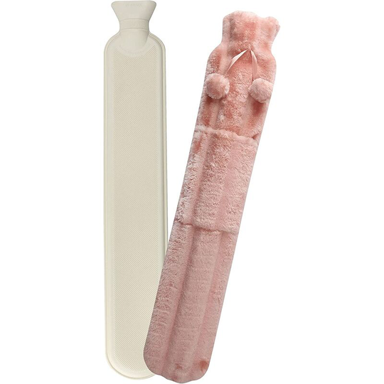 Marco Paul - Long Hot Water Bottle with Faux Rabbit Fur Cover & Pocket, Pain Relief for Neck, Back, Shoulder, Legs, Arthritis, Period Pain, Hand, Bed