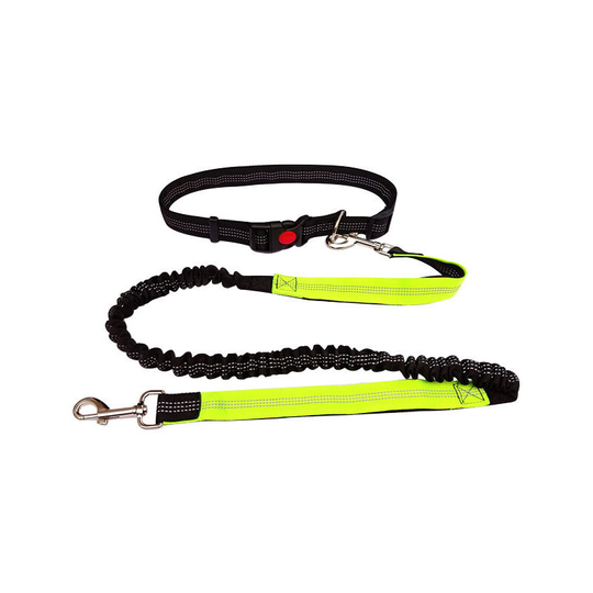 Muff - Hands Free Dog Leash Adjustable Belt for Running, Hiking, Hiking, Medium and Large Dogs (Fluorescent Green)