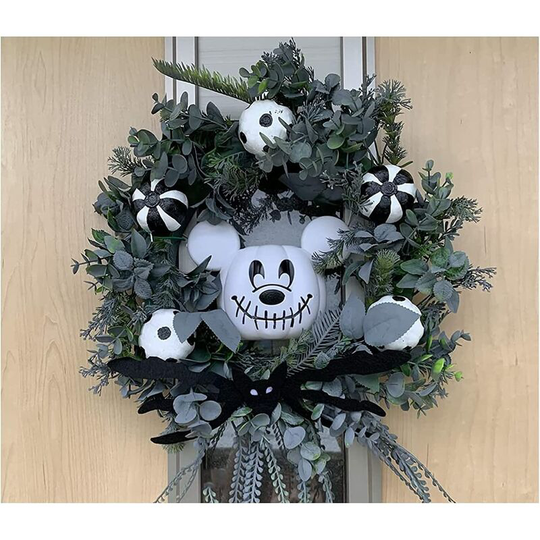 Qersta - Nightmare Before Christmas Mickey Mouse Pumpkin Wreath, Outstanding Mi-ckey Mouse Inspired Craft Wreaths, Fall Harvest Halloween Decor,