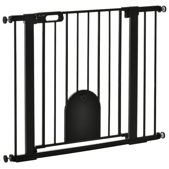 PawHut 75-103 cm Pet Safety Gate Pressure Fit Stair w/ Small Door