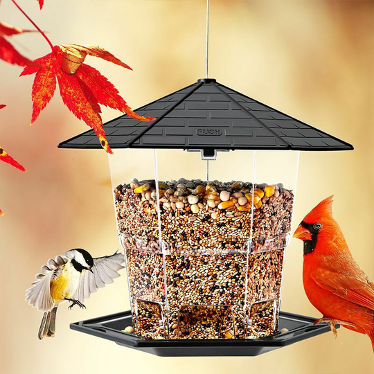 Wild Bird Feeder, Panorama Gazebo Bird Feeder, Foldable and Portable Hanging for Outside Garden Yard Decoration, Black,1pack