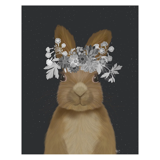 Rabbit, White Flowers - Unframed Graphic Art Print on Paper