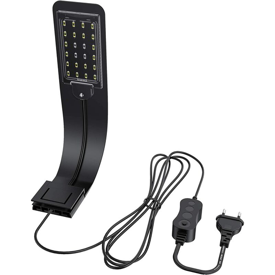 Ultra-thin led lamp for small aquarium, mini lamp clamp aquarium with 24 led white and blue light for aquarium 30-40 cm, 10W (black)