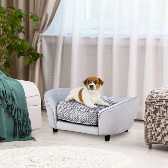 Niebrara Elevated Plush Dog Sofa in Grey