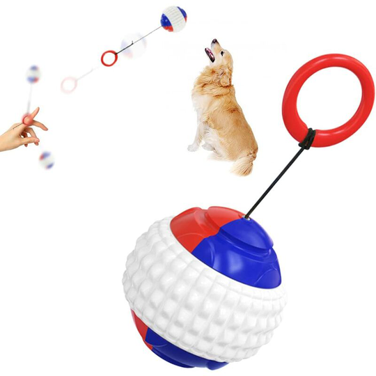 Dog Balls, Retractable Cord Ball, Pet Molar Bite Toys, Pet Training Hand Throwing Ball-Blue