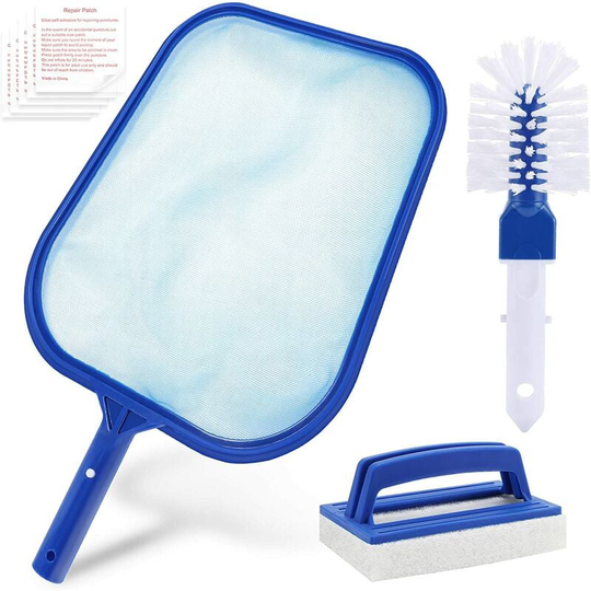 Devenirriche - Swimming Pool Cleaning Kit, Swimming Pool Net with Cleaning Brush, Sponge Brush and Repair Patches, Swimming Pool Maintenance Kit