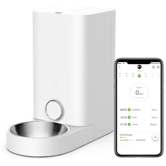 Automatic Food Dispenser with Stainless Steel Bowl, APP Control, LED Display for Low Amount of Food, Cat(Dog) Food Dispenser - 2.8L