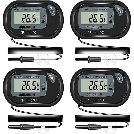 Thsinde - Aquarium Lcd Thermometer, With Suction Cup And Waterproof Probe, Suitable For Aquarium Fish Tank (pack Of 4)