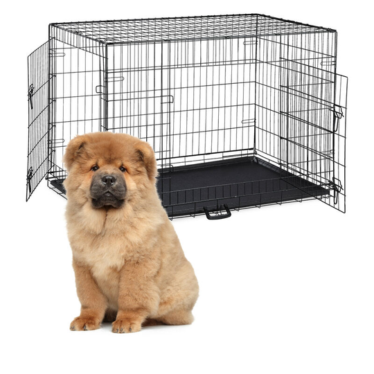 Foldable Dog Crate, for Travels with Pets or Indoors Use, Plastic Bottom, 2 Doors, hwd: 82 x 121 x 76cm, Metal - Relaxdays