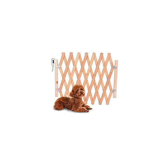 Pet Isolation Door Wooden Fence Expanding Divider Gate for Dog Cat Family Pet Safety Protection Barrier, Extendable Length max. 43 inches, H: 32